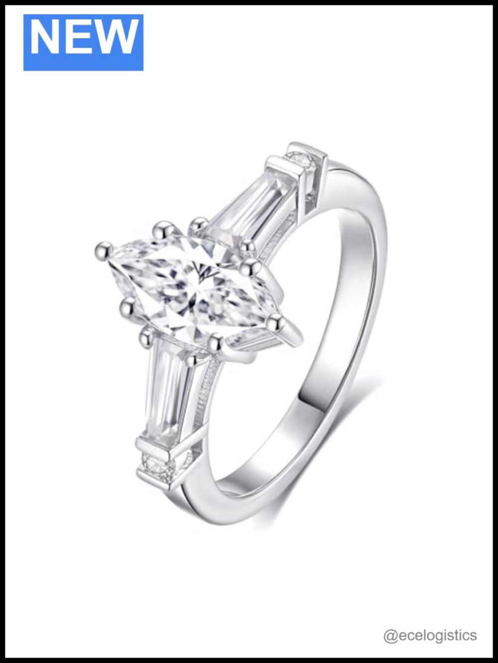 Oval Cut Moissanite Engagement Ring 18K White Gold Plated S925 Sterling Silver
